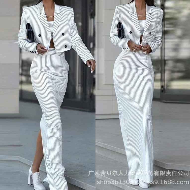 Winter Clothing Deals - Çizgili Blazer ceket & yarık etek