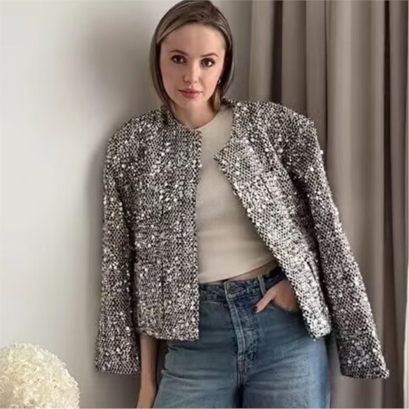 Winter Clothing Dress Up - Parti kulübü chic parlak Blazer şerit