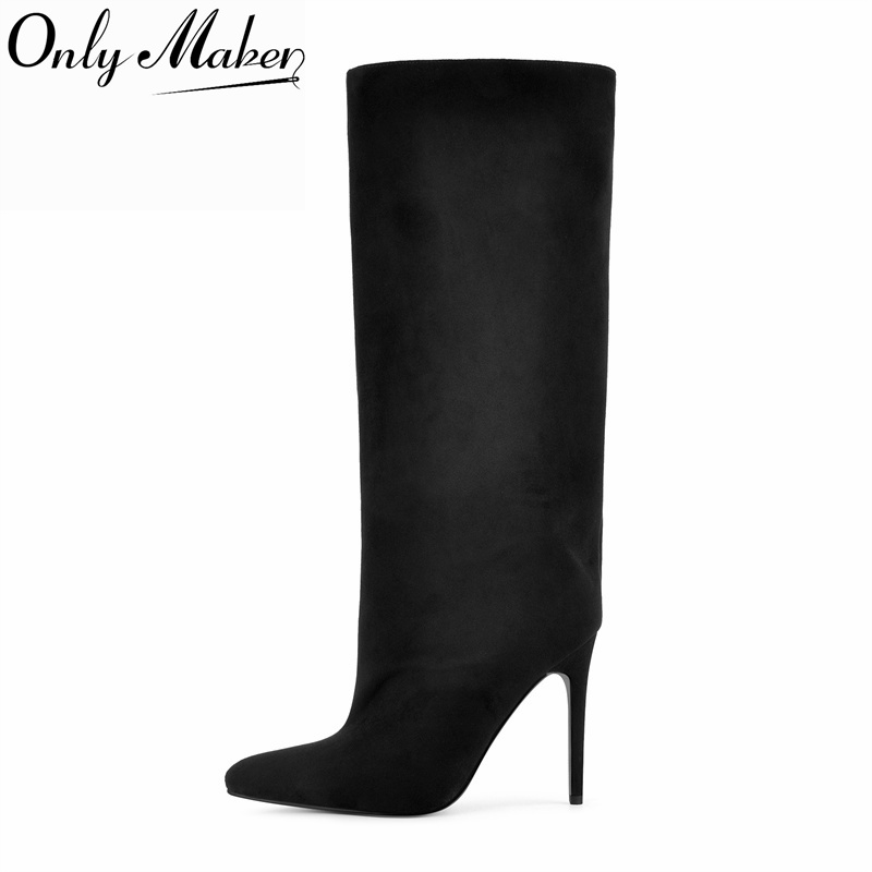 Winter Clothing Ladies - Onlymaker Siyah Suni Süet Diz Boyu