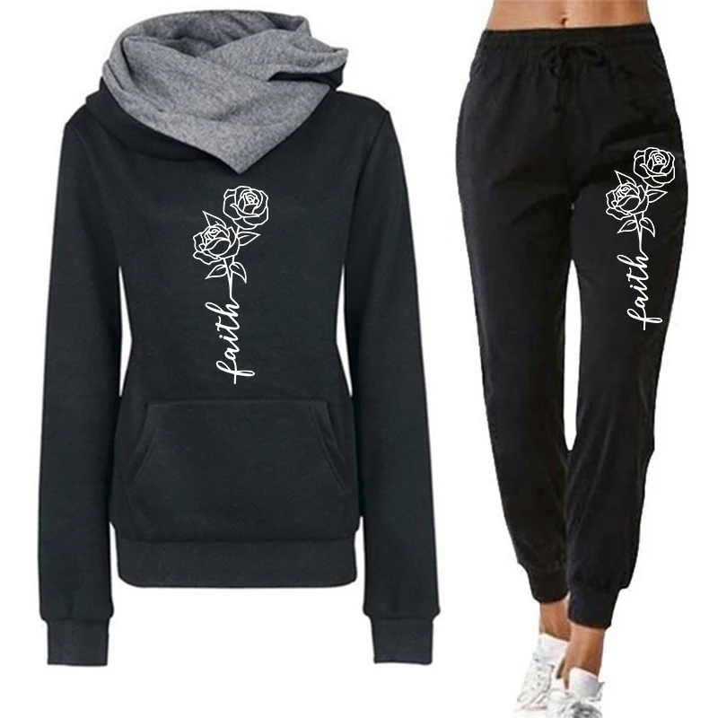 Winter Clothing Deals - Rahat kadın kapüşonlu eşofman takımı baskı